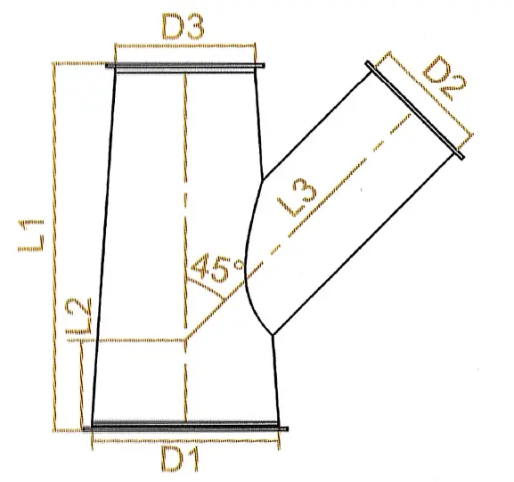 Abzweigstück 45° technische Zeichnung